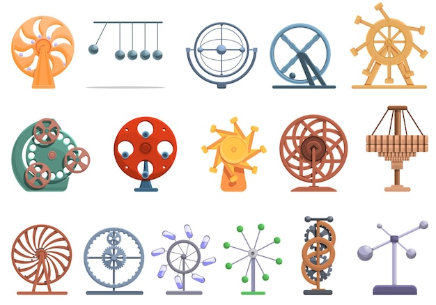  Conjunto de iconos de movimiento perpetuo. conjunto de dibujos animados de iconos de movimiento perpetuo