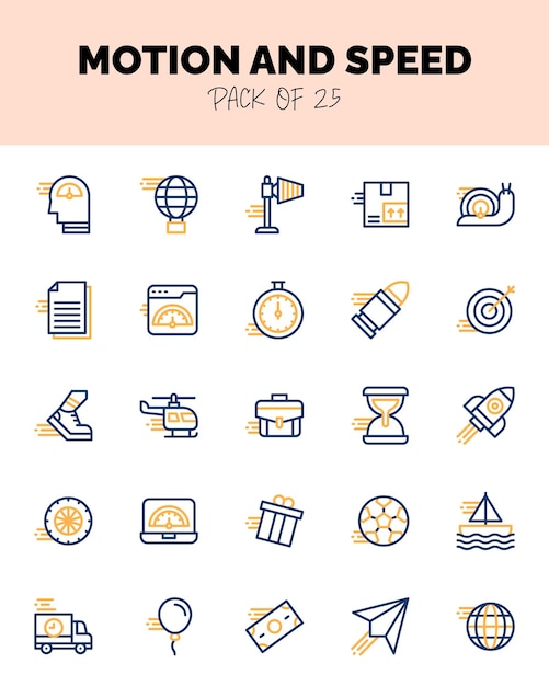 conjunto de íconos de movimiento y velocidad de dos colores para la ilustración vectorial del logotipo web