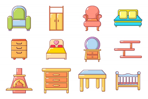 Conjunto de iconos de muebles. conjunto de dibujos animados de iconos de vector de muebles conjunto aislado