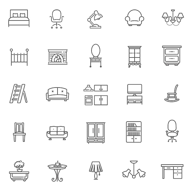Conjunto de iconos para muebles y decoración del hogar