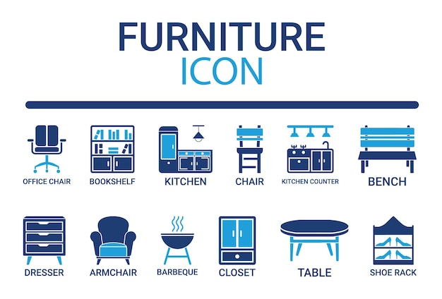 Conjunto de íconos de muebles para diseño de interiores y decoración del hogar