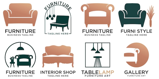 Conjunto de iconos de muebles Logo con plantilla de diseño de concepto moderno