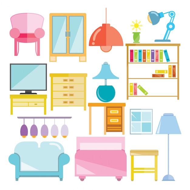 Conjunto de iconos de muebles para sala de decoración.