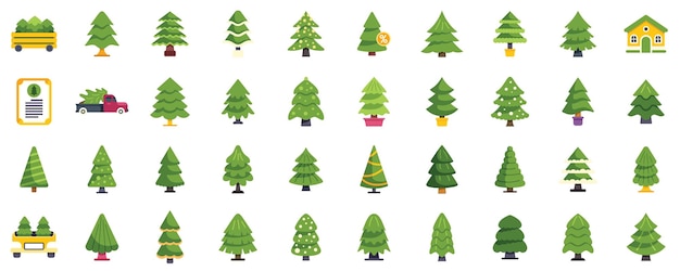 Este conjunto de iconos muestra diferentes tipos de árboles de Navidad que se cultivan y venden