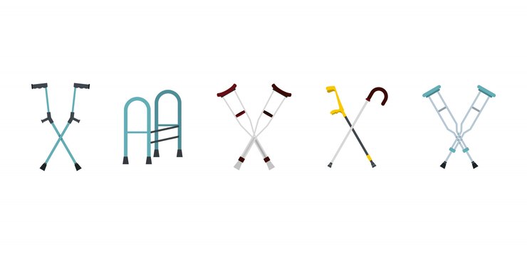 Vector conjunto de iconos de muletas. conjunto plano de la colección de iconos de vector de muletas aislado
