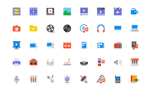 Conjunto de iconos multimedia Elemento de icono de la aplicación de la interfaz de usuario multimedia