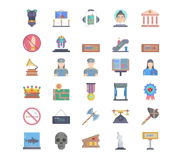 Conjunto de iconos de museo y galería de arte