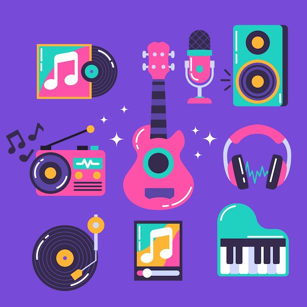 Conjunto de iconos musicales dibujados a mano