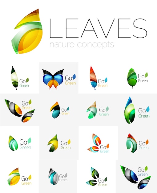 Conjunto de iconos de naturaleza de colección de logotipo de empresa de hojas geométricas abstractas