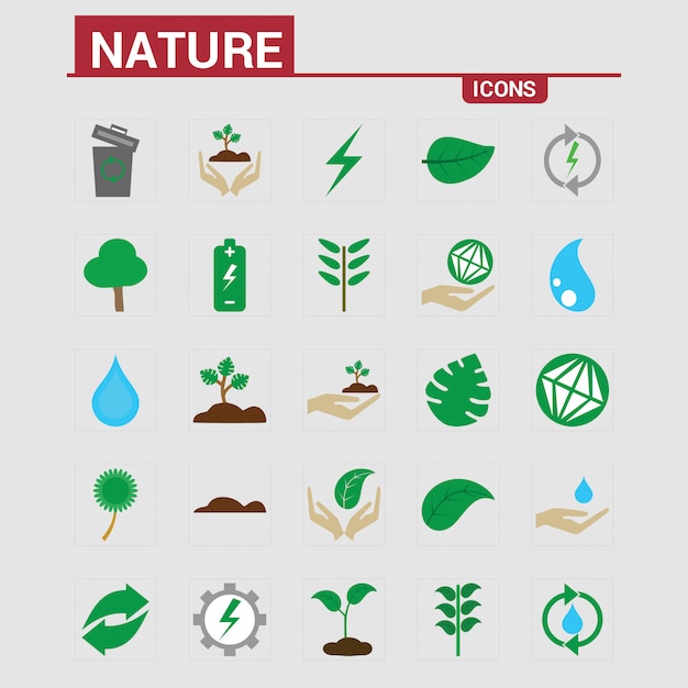 Vector conjunto de iconos de naturaleza