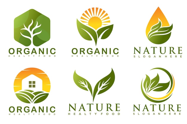 Conjunto de iconos de Nature Farm Plantilla de diseño de logotipo