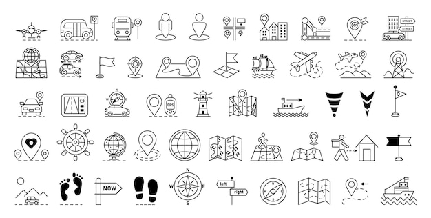 Conjunto de iconos de navegación y transporte para varios usos Ilustración vectorial