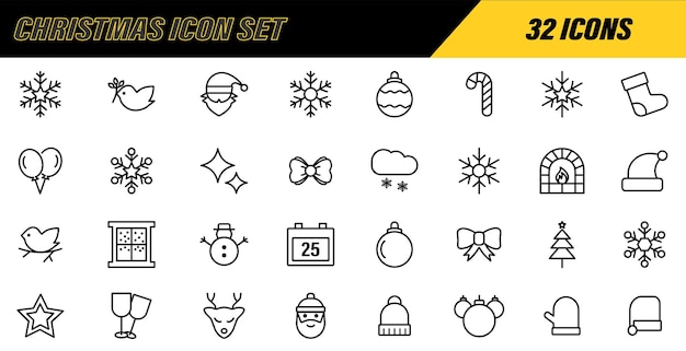 Conjunto de iconos de Navidad 32 iconos relacionados con la Navidad Colección de iconos lineales Ilustración vectorial EPS