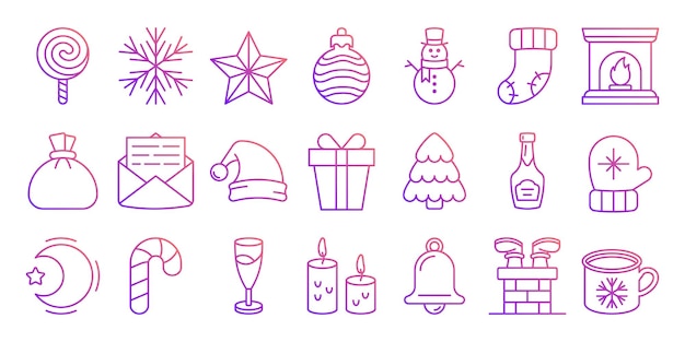 Conjunto de iconos de Navidad aislados en blanco