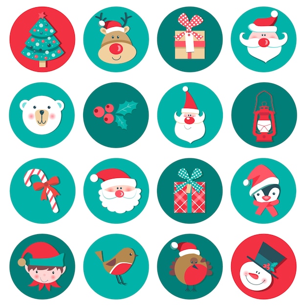 Conjunto de iconos de Navidad con árbol
