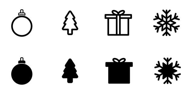 conjunto de íconos de Navidad conjunto de iconos vectoriales de línea de Navidad regalo de Navidad reno árbol de Navidad
