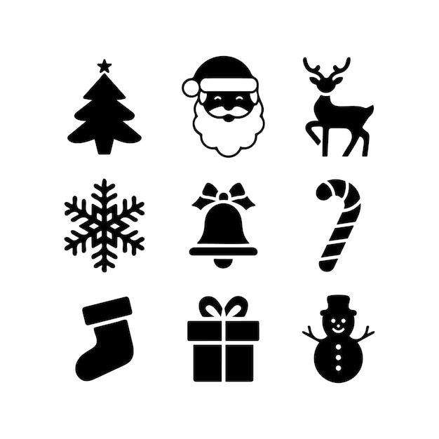 Conjunto de iconos de Navidad Decoración de Navidad Conjun to de iconos silueta Ilustración de arte vectorial