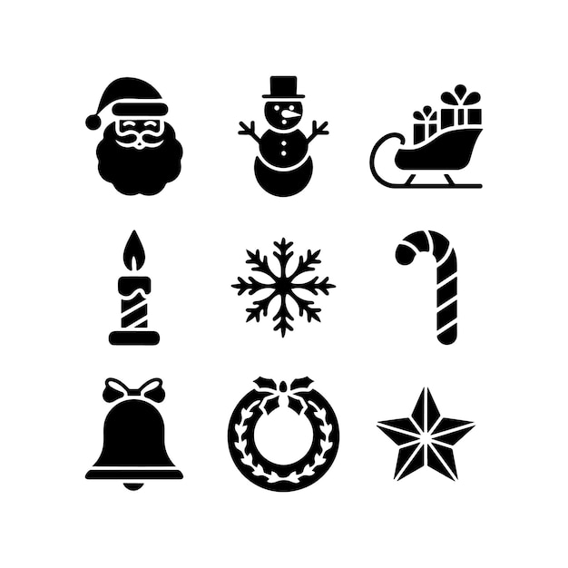 Conjunto de iconos de Navidad Decoración de Navidad Conjun to de iconos silueta Ilustración de arte vectorial