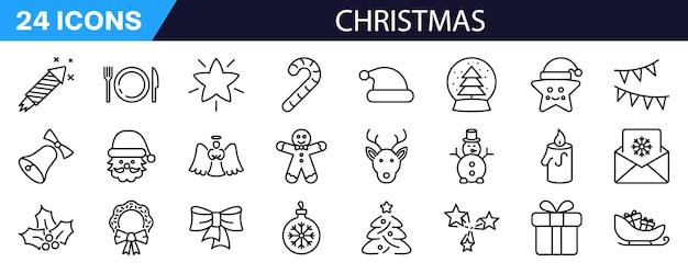 Conjunto de iconos de Navidad Decoración de Navidad de estilo lineal