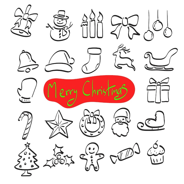 Conjunto de iconos de navidad ilustración vectorial dibujada a mano aislada en fondo blanco arte de línea