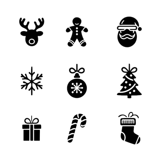 Conjunto de íconos de Navidad impresos Signo de Navidad plano vectorial