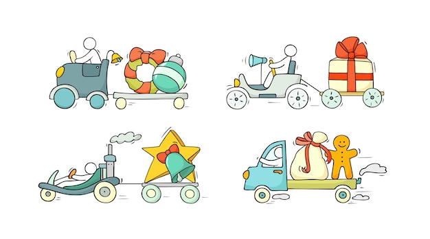 Conjunto de iconos de navidad - personas con símbolos de vacaciones. vector para la celebración de navidad y año nuevo.