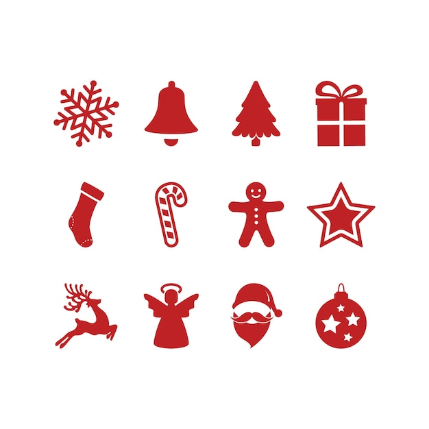 Vector conjunto de iconos de navidad rojos