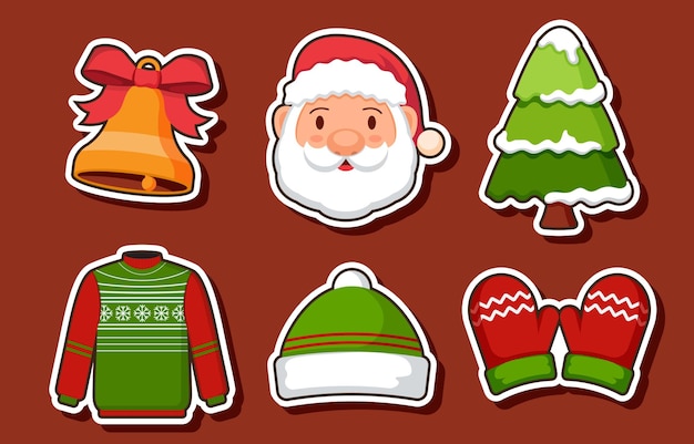un conjunto de iconos de Navidad con un sombrero de Papá Noel y un sombreiro de papá Noel