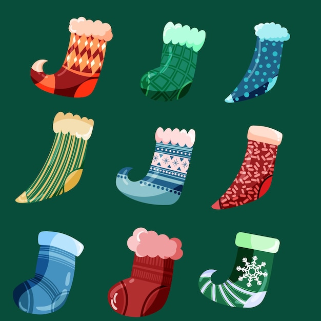 Conjunto de iconos de Navidad Vector. calcetines navideños