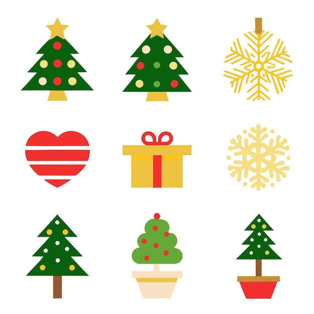 Conjunto de iconos navideños coloridos con elementos festivos en estilo de diseño plano sobre un fondo blanco