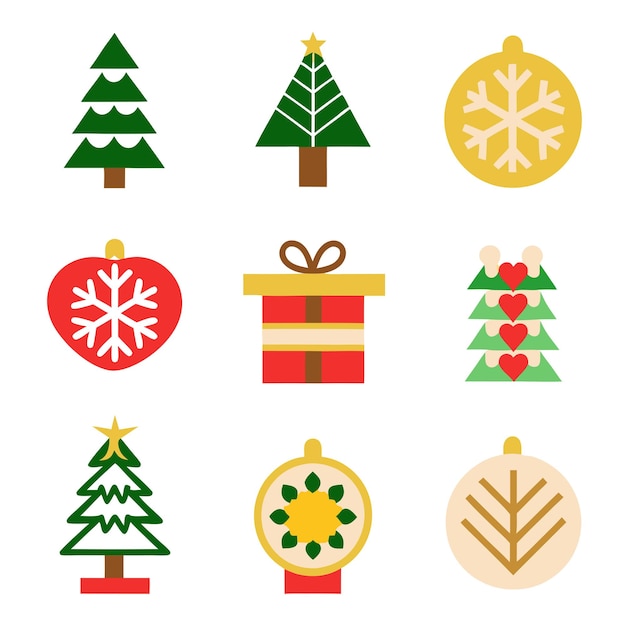 Conjunto de iconos navideños coloridos con elementos festivos en estilo de diseño plano sobre un fondo blanco