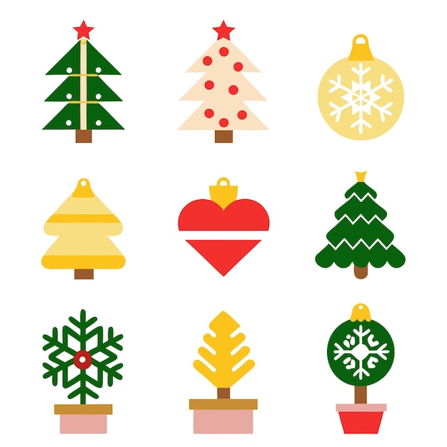 Conjunto de iconos navideños coloridos con elementos festivos en estilo de diseño plano sobre un fondo blanco