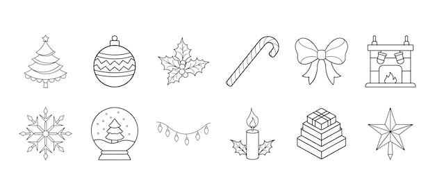 Conjunto de iconos navideños con elementos festivos para diseños estacionales