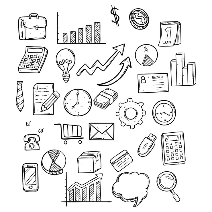 Vector conjunto de iconos de negocios con doodle arte o estilo de dibujo a mano