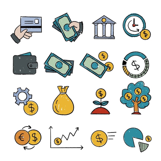 conjunto de iconos de negocios y finanzas coloridos