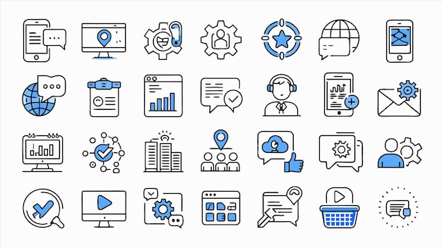 un conjunto de iconos de negocios con un fondo azul con un gráfico que dice negocios