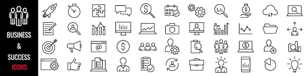 Conjunto de iconos de negocios Icono de éxito Ilustración vectorial de estilo lineal