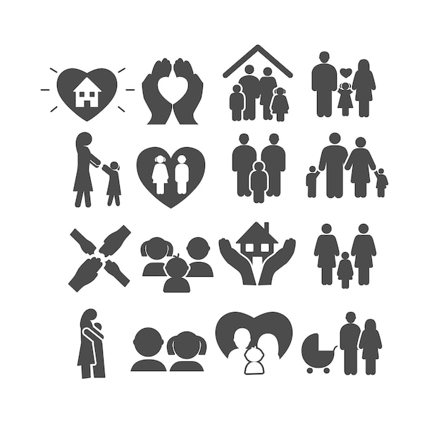 Vector conjunto de iconos negros de adopción
