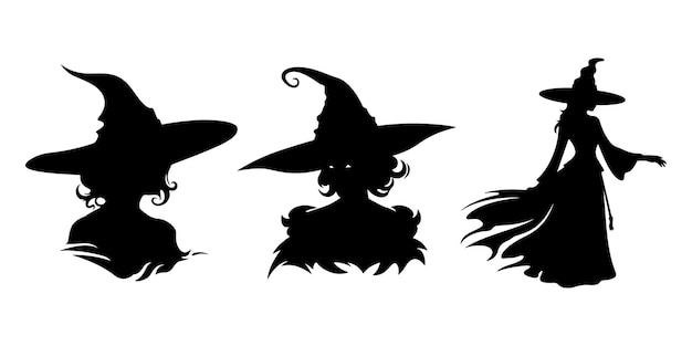 Conjunto de iconos negros de bruja clásica para Halloween