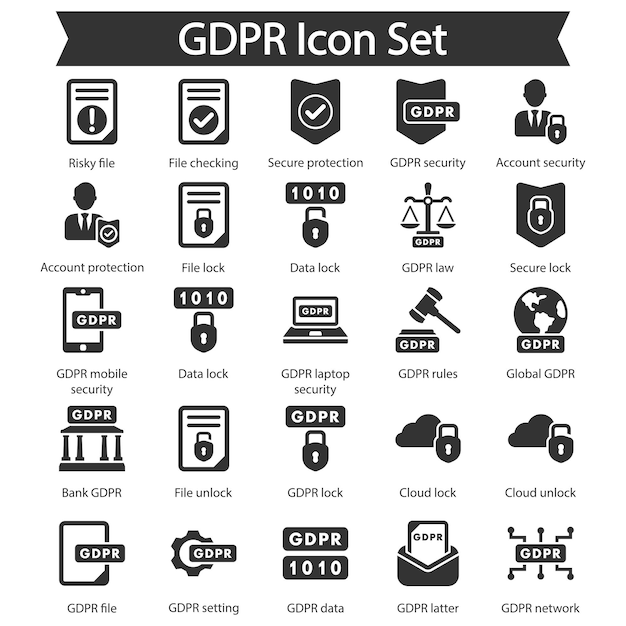 Conjunto de iconos negros del RGPD