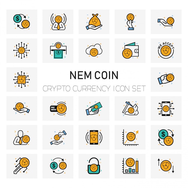 Conjunto de iconos de nem moneda crypto currency