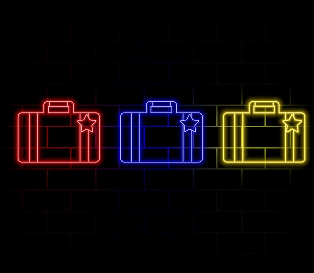Conjunto de iconos de neón para maletas Cartera Bolsa de negocios Logos brillantes Ilustración vectorial