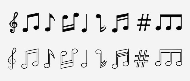 Conjunto de iconos de notas musicales. Signos clave musicales. ilustración vectorial