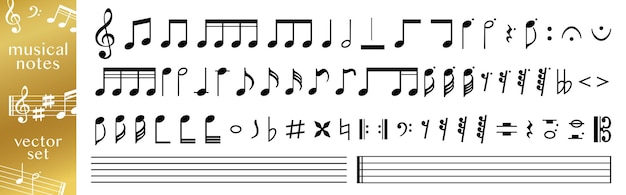 Vector conjunto de iconos de notas musicales símbolo de notas musicales símbolo de notas negras sobre fondo transparente