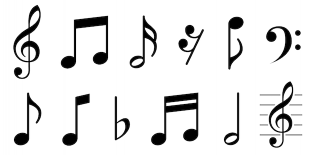 Vector conjunto de iconos de notas musicales.