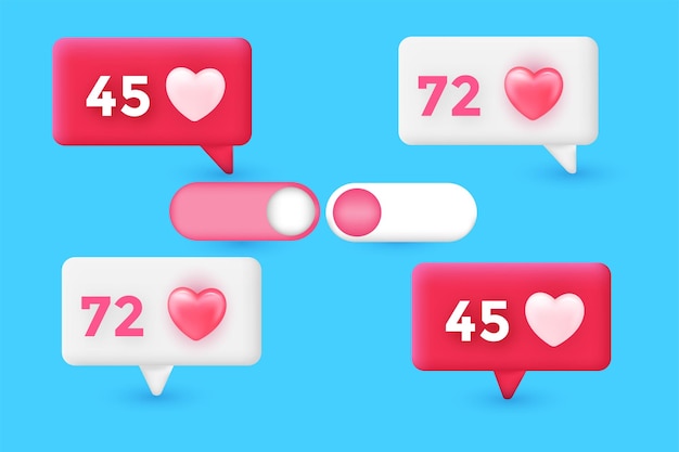 Conjunto de iconos y notificaciones de amor realista 3d