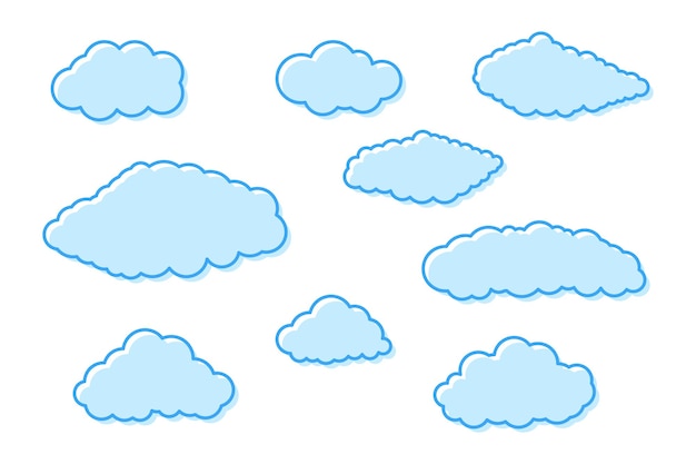 Conjunto de iconos de nube Colección de formas de nube de contorno Diseño plano de dibujos animados Stock vector EPS 10