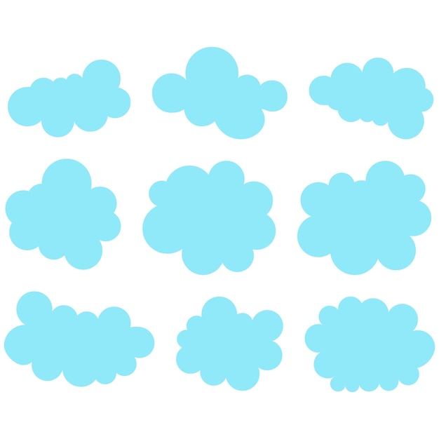 Vector conjunto de iconos de nube en estilo moderno y plano aislado en fondo azul símbolo de nube para el diseño de su sitio web