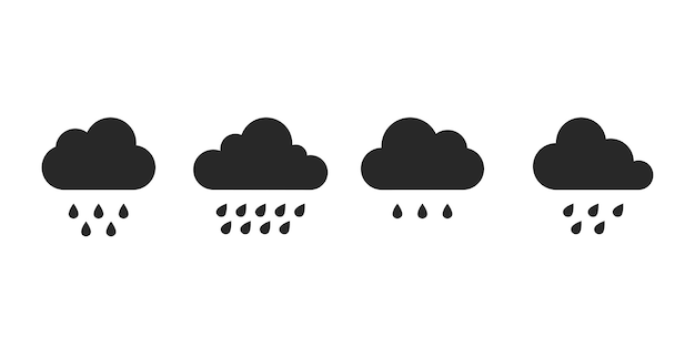Conjunto de iconos de nubes de lluvia o colección de nubes de lluvia y nubes vectoriales negras