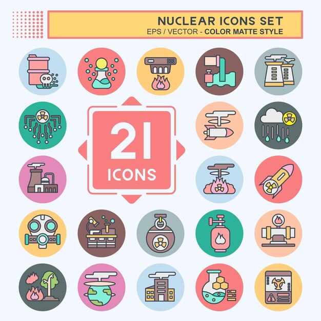 Conjunto de íconos Nuclear relacionado con el símbolo nuclear estilo de color mate diseño simple editable